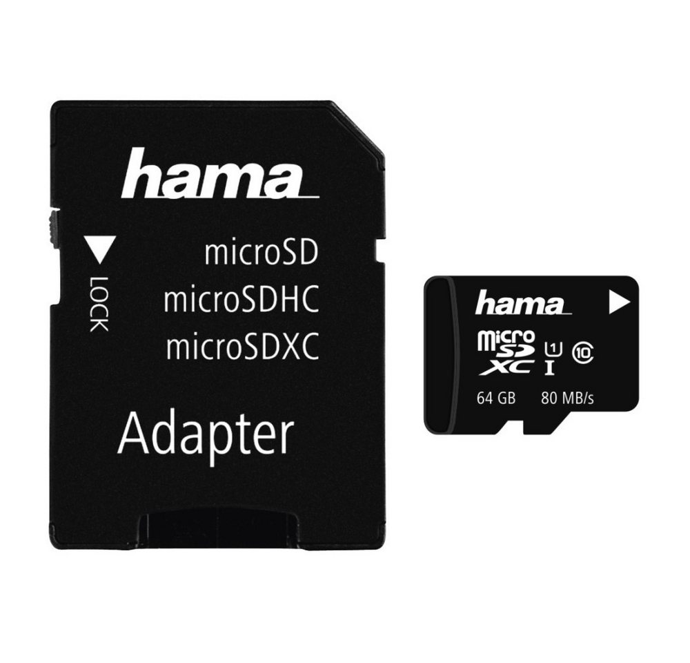 Hama microSDXC 64GB Class 10 UHS-I 80MB/s + Adapter/Mobile (00124140) Speicherkarte von Hama