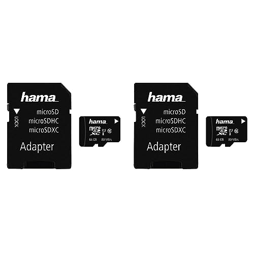 Hama microSDXC 64GB Class 10 UHS-I 80MB/s Karte inkl. SD Adapter (Packung mit 2) von Hama