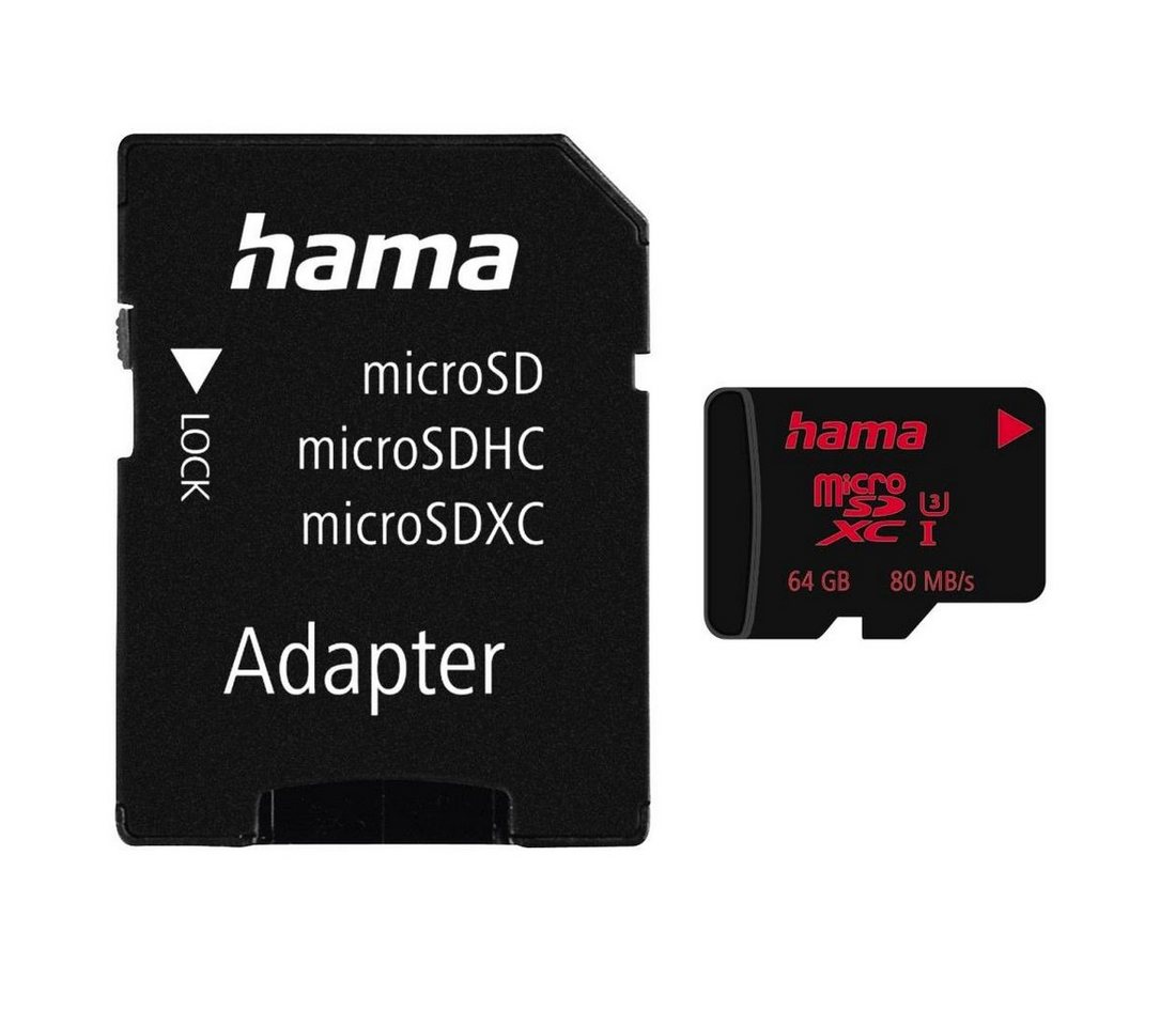 Hama microSDXC 64GB UHS Speed Class 3 UHS-I 80MB/s + Adapter/Mobile Speicherkarte (128 GB, UHS Class 3, 80 MB/s Lesegeschwindigkeit) von Hama