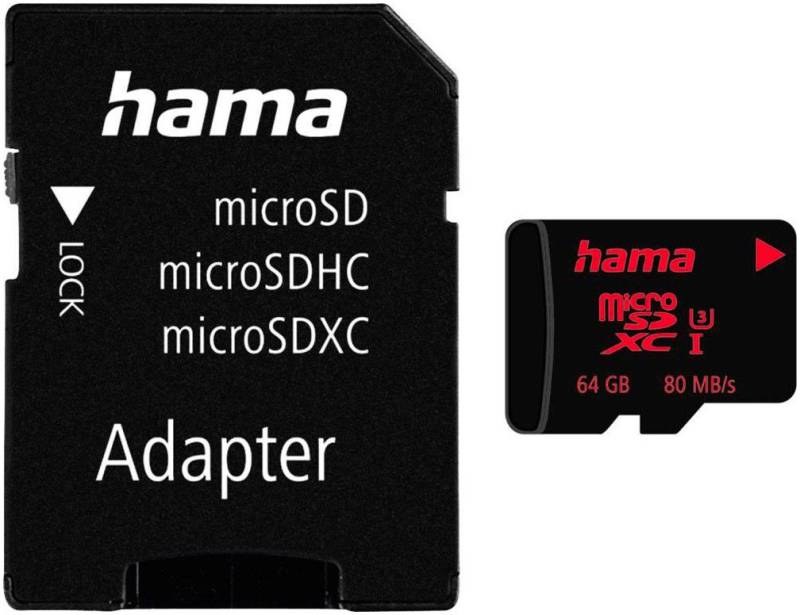 Hama microSD Karte Memory Pro 4K, Adapter/Mobile, UHS Speed C3 UHS-I 80MB/s Speicherkarte (64 GB, UHS Class 3, 80 MB/s Lesegeschwindigkeit) von Hama