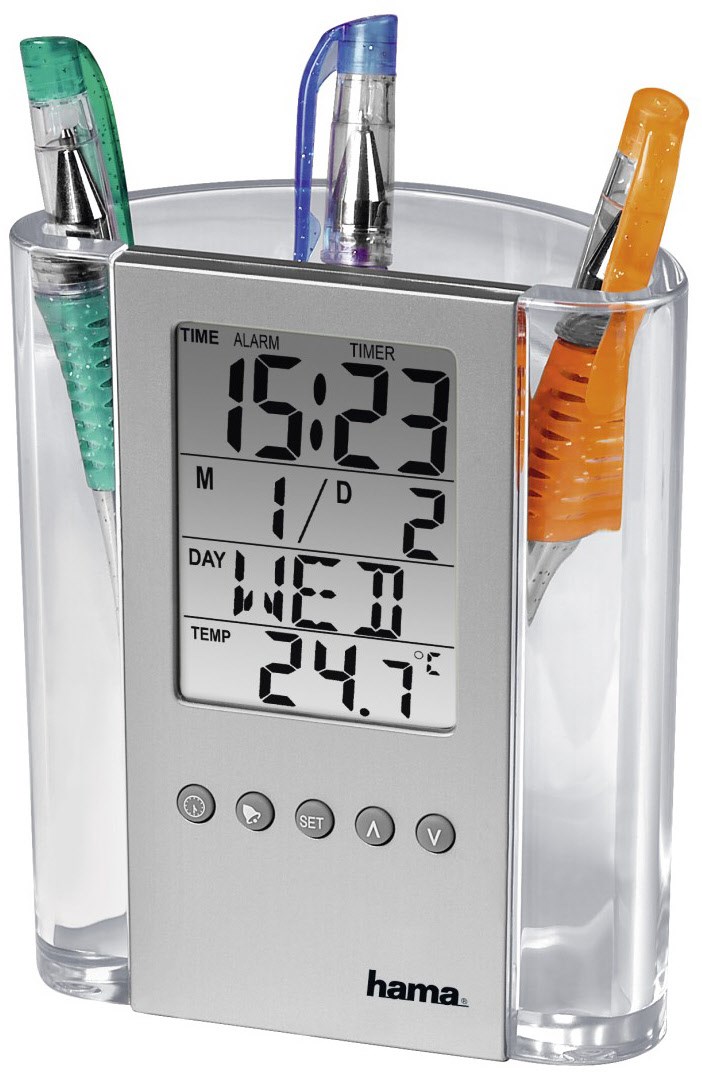 LCD-Thermometer mit Stifthalter silber von Hama
