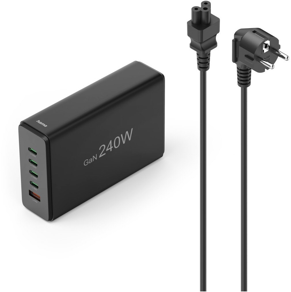 Ladestation 5-fach (240W) 4x USB-C, 1x USB-A schwarz von Hama