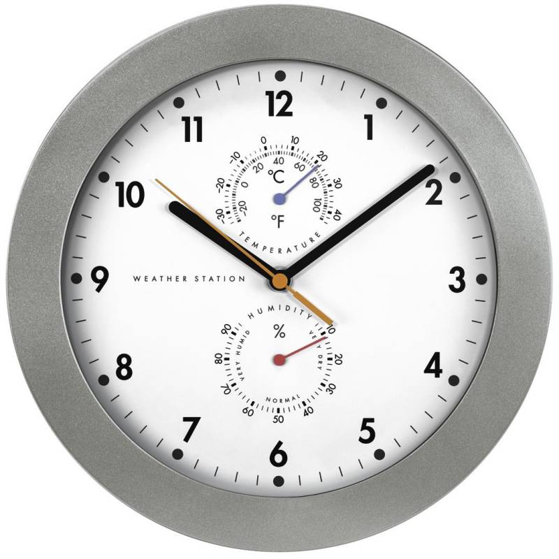 PG-300 Funkwanduhr mit Thermo-/Hygrometer silber von Hama