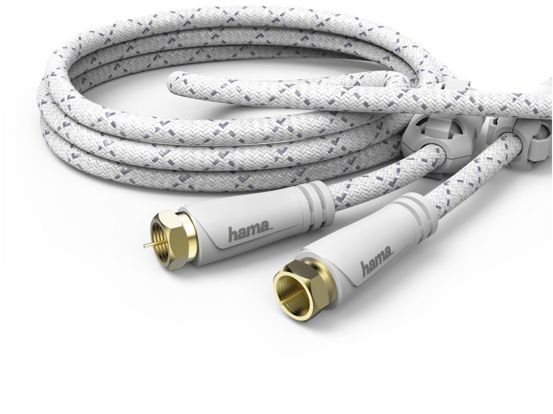 SAT-Anschlusskabel 120dB (5m) F-Stecker>F-Stecker weiß von Hama