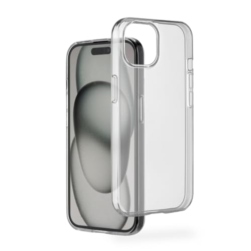 Hama Hülle für iPhone 15 (Handyhülle, Schutzhülle für Rückseite, Case, Kratzfest, extra Schutz für Kamera und Display, Wireless Charging kompatibel, transparent, Slim, Hülle dünn) durchsichtig von Hama
