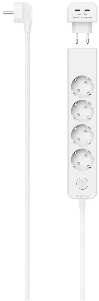 Steckdosenleiste 5-fach (1,4m) mit USB-C-Adapter weiß von Hama