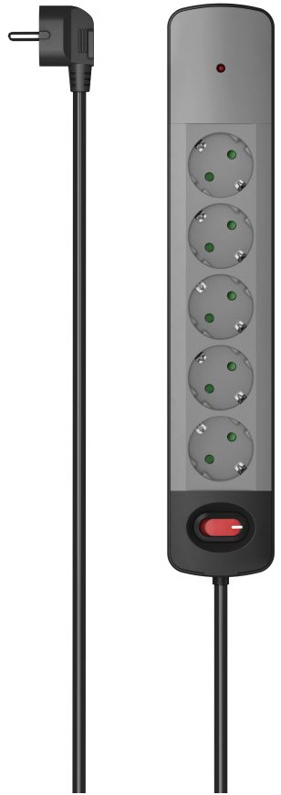 Steckdosenleiste 5-fach (1,5m) grau/schwarz von Hama