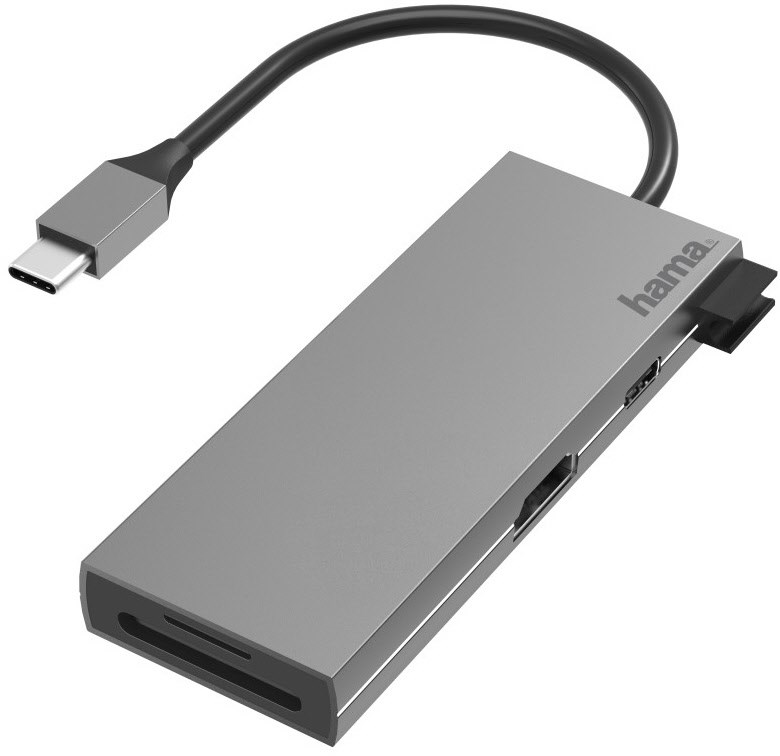 USB-C-Multiport-Adapter 6 Ports 2x USB-A, USB-C, HDMI, SD/microSD grau von Hama