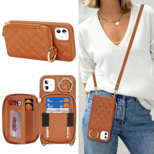 Hamany Schutzhülle für iPhone 11, mit Kartenfach für Damen, mit Riemen, Kreditkartenfächern, Crossbody-Tasche mit Ständer, Reißverschluss, Braun Hamany Schutzhülle für iPhone 11, mit Kartenfach für Damen, mit Riemen, Kreditkartenfächern, Crossbody-Tasche mit Ständer, Reißverschluss, Braun von Hamany