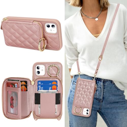 Hamany Schutzhülle für iPhone 11, mit Kartenfach für Damen, mit Riemen, Kreditkartenfächern, Crossbody-Tasche mit Ständer, Reißverschluss, Roségold Hamany Schutzhülle für iPhone 11, mit Kartenfach für Damen, mit Riemen, Kreditkartenfächern, Crossbody-Tasche mit Ständer, Reißverschluss, Roségold von Hamany