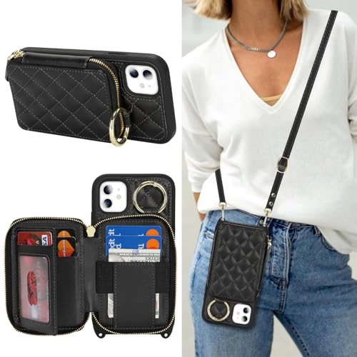 Hamany Schutzhülle für iPhone 11, mit Kartenfach für Damen, mit Riemen, Kreditkartenfächern, Crossbody-Tasche mit Ständer, Reißverschluss, Schwarz Hamany Schutzhülle für iPhone 11, mit Kartenfach für Damen, mit Riemen, Kreditkartenfächern, Crossbody-Tasche mit Ständer, Reißverschluss, Schwarz von Hamany