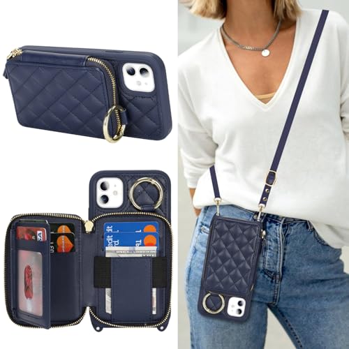 Hamany Schutzhülle für iPhone 11, mit Kartenfach für Damen, mit Riemen, Kreditkartenfächern, Umhängetasche mit Ständer, Reißverschluss, Blau Hamany Schutzhülle für iPhone 11, mit Kartenfach für Damen, mit Riemen, Kreditkartenfächern, Umhängetasche mit Ständer, Reißverschluss, Blau von Hamany