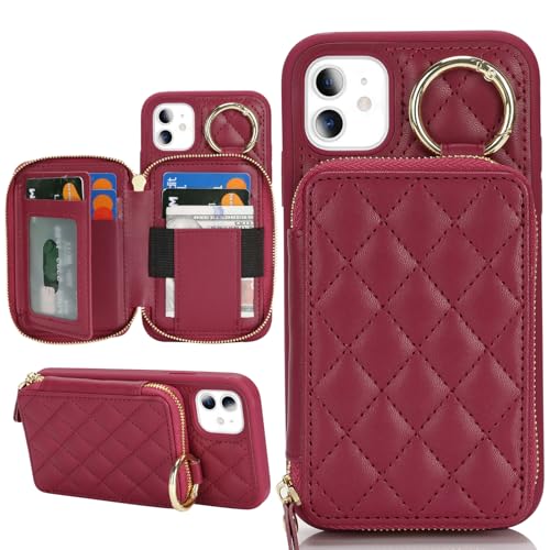 Hamany Schutzhülle für iPhone 11, mit Kartenhalter, Schutzhülle mit Reißverschluss, mit Schlitz, Ständer, für Damen und Herren, Dunkelrot Hamany Schutzhülle für iPhone 11, mit Kartenhalter, Schutzhülle mit Reißverschluss, mit Schlitz, Ständer, für Damen und Herren, Dunkelrot von Hamany