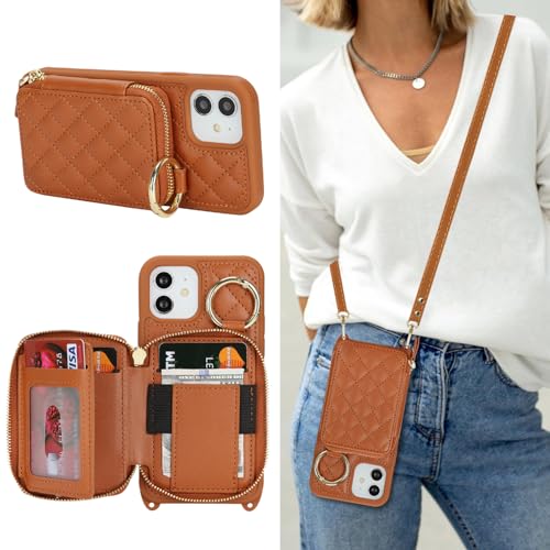 Hamany Schutzhülle für iPhone 12 mit Kartenfach für Damen, mit Riemen, Kreditkartenfächern, Crossbody-Tasche mit Ständer, Reißverschluss, Braun Hamany Schutzhülle für iPhone 12 mit Kartenfach für Damen, mit Riemen, Kreditkartenfächern, Crossbody-Tasche mit Ständer, Reißverschluss, Braun von Hamany