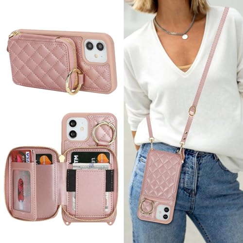 Hamany Schutzhülle für iPhone 12 mit Kartenfach für Damen, mit Riemen, Kreditkartenfächern, Crossbody-Tasche mit Ständer, Reißverschluss, Roségold Hamany Schutzhülle für iPhone 12 mit Kartenfach für Damen, mit Riemen, Kreditkartenfächern, Crossbody-Tasche mit Ständer, Reißverschluss, Roségold von Hamany