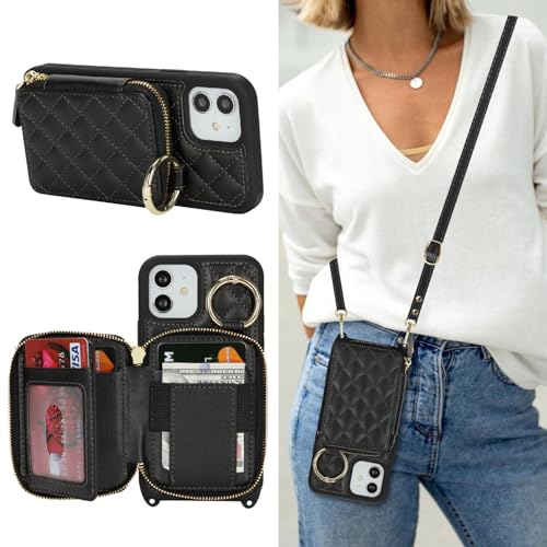 Hamany Schutzhülle für iPhone 12 mit Kartenfach für Damen, mit Riemen, Kreditkartenfächern, Crossbody-Tasche mit Ständer, Reißverschluss, Schwarz Hamany Schutzhülle für iPhone 12 mit Kartenfach für Damen, mit Riemen, Kreditkartenfächern, Crossbody-Tasche mit Ständer, Reißverschluss, Schwarz von Hamany