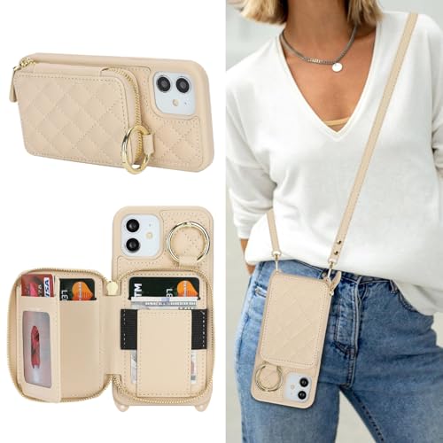 Hamany Schutzhülle für iPhone 12 mit Kartenfach für Damen, mit Riemen, Kreditkartenfächern, Crossbody-Tasche mit Ständer, Reißverschluss, Weiß Hamany Schutzhülle für iPhone 12 mit Kartenfach für Damen, mit Riemen, Kreditkartenfächern, Crossbody-Tasche mit Ständer, Reißverschluss, Weiß von Hamany