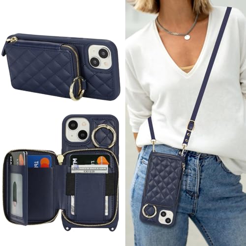 Hamany Schutzhülle für iPhone 13 mit Kartenfach für Damen, mit Riemen, Kreditkartenfächern, Crossbody-Tasche mit Ständer, Reißverschluss, Blau Hamany Schutzhülle für iPhone 13 mit Kartenfach für Damen, mit Riemen, Kreditkartenfächern, Crossbody-Tasche mit Ständer, Reißverschluss, Blau von Hamany
