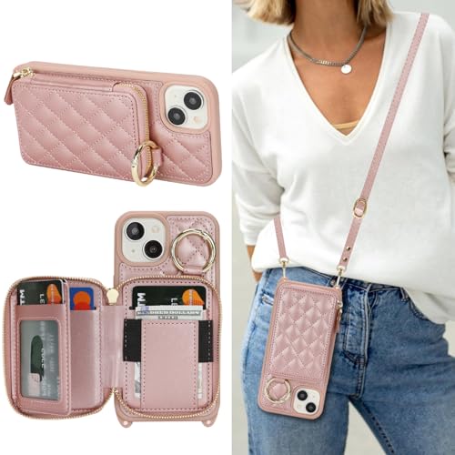 Hamany Schutzhülle für iPhone 13 mit Kartenfach für Damen, mit Riemen, Kreditkartenfächern, Crossbody-Tasche mit Ständer, Reißverschluss, Roségold Hamany Schutzhülle für iPhone 13 mit Kartenfach für Damen, mit Riemen, Kreditkartenfächern, Crossbody-Tasche mit Ständer, Reißverschluss, Roségold von Hamany