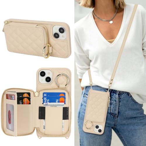 Hamany Schutzhülle für iPhone 15, mit Kartenfach, für iPhone 15, mit Riemen, Kreditkartenfächern, Crossbody mit Ständer, Reißverschluss, Weiß Hamany Schutzhülle für iPhone 15, mit Kartenfach, für iPhone 15, mit Riemen, Kreditkartenfächern, Crossbody mit Ständer, Reißverschluss, Weiß von Hamany