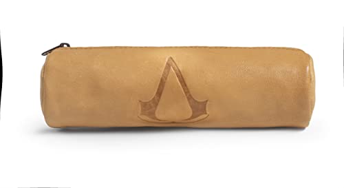 ASSASIN'S CREED Federmäppchen, rund, 22 x 7 cm, mit Reißverschluss, Naturleder, Beige von Hamelin