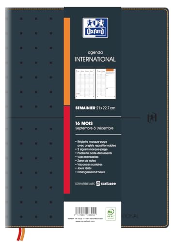 OXFORD Wochenkalender, Spiralbindung, International, 16 Monate, August 2025 bis Dezember 2026, Format 21 x 29,7 cm, 1 Stück von Hamelin