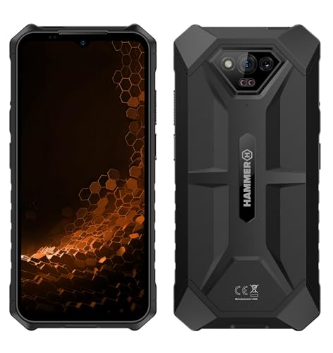 Hammer Iron V ohne Vertrag robust, wasserdicht, Dual-SIM, leistungsstarker 6320-mAh-Akku, Android 13, 64GB 50-Mpx-Kamera mit Nachtsicht-Sensor Schwarz von Hammer H