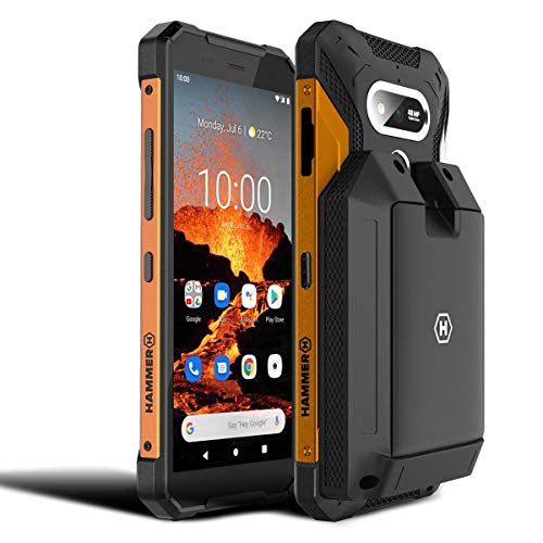 Hammer H Explorer PRO 5,7" IPS Outdoor Handy, Militärstandard Smartphone, Mega-Akku 5000mAh, 48MP Kamera, eSIM, NFC, Wasserdicht Stoßfest, LTE 4G + externer Akku mit Powerbank-Funktion - Set Orange von Hammer H