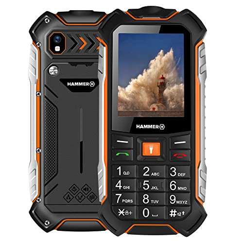 Hammer H Power LTE Handy ohne Vertrag,2.4 Zoll Farbdisplay,Robust,Mega Batterie 3100 mAh,(IP68),Stoßfest,Baustellen Tasten,Taschenlampe,Dual SIM,256MB Tastenhandy - Schwarz von Hammer H