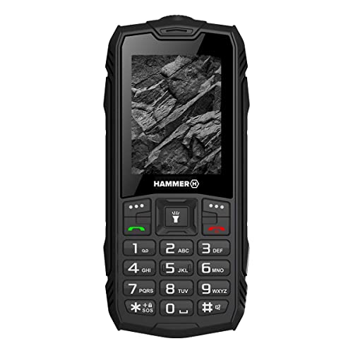 Hammer H Rock Handy ohne Vertrag, 2.4 Zoll Farbdisplay, Robust, Mega Batterie 1800 mAh, (IP68), Stoßfest, Baustellen Tasten, Taschenlampe, Dual SIM, Tastenhandy - Schwartz von Hammer H