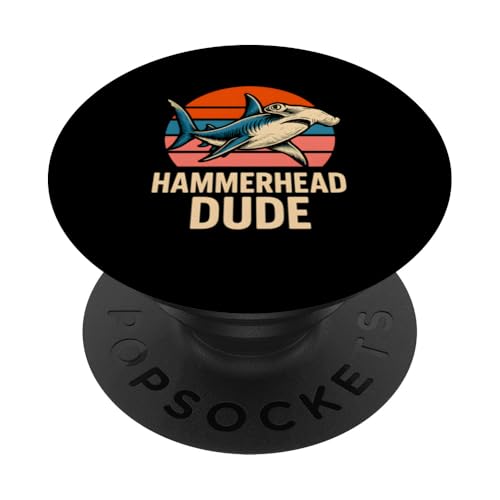 Hammerhead Dude Ocean Shark Vintage-Sonnenuntergang PopSockets Klebender PopGrip Hammerhead Dude Ocean Shark Vintage-Sonnenuntergang PopSockets Klebender PopGrip von Hammerhead Harmony - Surf's Up Shark Apparel