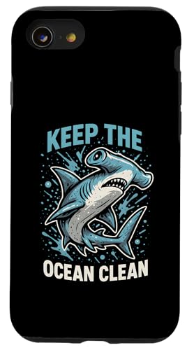 Hammerhead Shark Keep Ocean Clean Retro-Kinderstrand Hülle für iPhone SE (2020) / 7 / 8 von Hammerhead Harmony - Surf's Up Shark Apparel