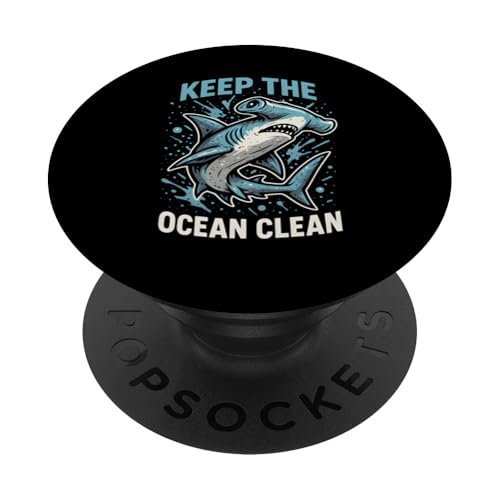 Hammerhead Shark Keep Ocean Clean Retro-Kinderstrand PopSockets Klebender PopGrip Hammerhead Shark Keep Ocean Clean Retro-Kinderstrand PopSockets Klebender PopGrip von Hammerhead Harmony - Surf's Up Shark Apparel