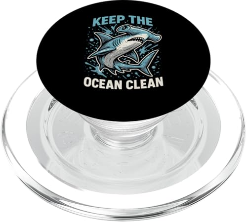 Hammerhead Shark Keep Ocean Clean Retro-Kinderstrand PopSockets PopGrip für MagSafe Hammerhead Shark Keep Ocean Clean Retro-Kinderstrand PopSockets PopGrip für MagSafe von Hammerhead Harmony - Surf's Up Shark Apparel
