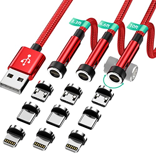 HanCenDa USB C Magnet Ladekabel[1M+2M+3M], 3 in 1 Magnet Ladekabel, 3A QC Schnellladung Datenübertragung Ladekabel Nylon USB Magnet Ladekabel für MicroUSB/TypC/Phone/Sumsung/Phone 14 13/Huawei/LG-Rot von HanCenDa