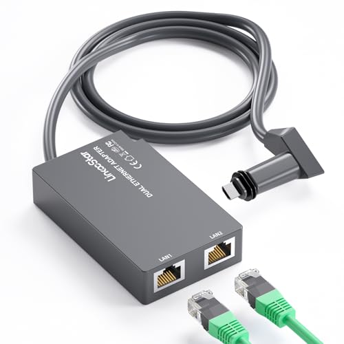 Linkoostar Double Multi-Ports Starlink Ethernet-Adapter für Starlink Gen 2, Starlink auf RJ45, schnelle und stabile Netzwerkverbindung 1 zu 2 [2 Geräte gleichzeitig vernetzen] – bis zu 1 Gbit/s von HanCenDa