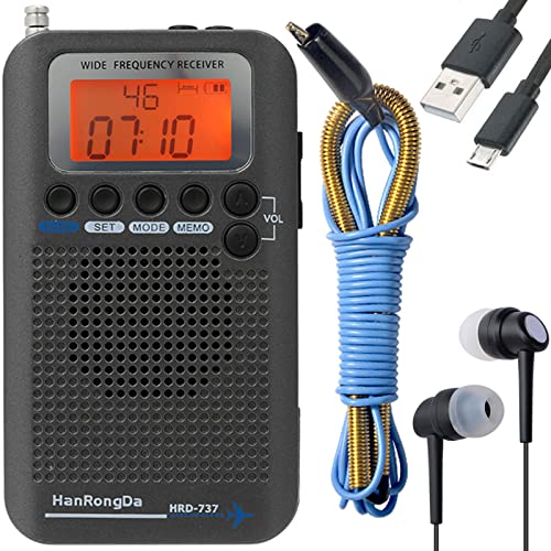 HanRongDa Air Band Radio Receiver, Portable FM AM SW Full Band Radio, CB Receiver Digital Alarm Lautsprecher mit Erweiterungsantenne LCD Display HRD-737 von HanRongDa