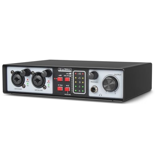 Hanabitx 2 in 2 Out USB-Audioschnittstelle Aufnahme-Soundkarte 32Bit/384KHZ Studio Record Professional Soundkarte 48V Phantom von Hanabitx
