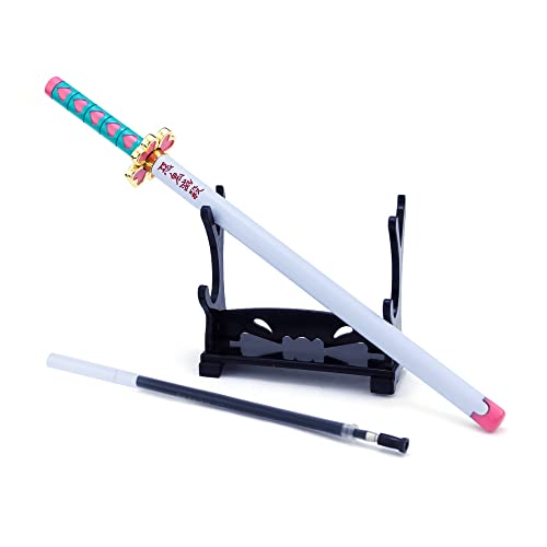 Hanaiette 1 x Demon Slayer Gel-Stift, Waffenmodell für Geschenk, Sammlung, Schreiben mit Stift-Nachfüll-Schwertständer (Kanroji Mitsuri) von Hanaiette