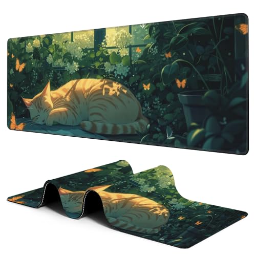 Hanazaoa Mauspad mit orangefarbener Katze, die im Garten schläft, großes Gaming-Mauspad, erweiterte Computertastaturmatte mit rutschfester Gummiunterseite und genähtem Rand, 30 x 80 cm, für Gaming und Hanazaoa Mauspad mit orangefarbener Katze, die im Garten schläft, großes Gaming-Mauspad, erweiterte Computertastaturmatte mit rutschfester Gummiunterseite und genähtem Rand, 30 x 80 cm, für Gaming und von Hanazaoa