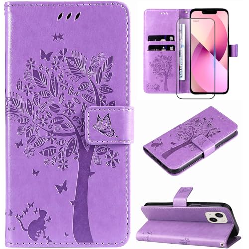 Hancda Handyhülle für iPhone 13 / iPhone 14, Lederhülle mit gehärtetem Glas, Displayschutzfolie, Brieftasche, Kartenhalter, Schlitz, Blumendesign, magnetische Schutzhülle, Klappschutzhülle für iPhone Hancda Handyhülle für iPhone 13 / iPhone 14, Lederhülle mit gehärtetem Glas, Displayschutzfolie, Brieftasche, Kartenhalter, Schlitz, Blumendesign, magnetische Schutzhülle, Klappschutzhülle für iPhone von Hancda