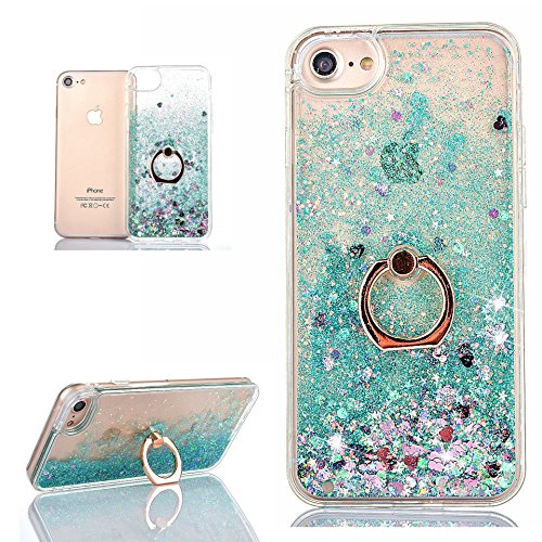 Hancda Handyhülle für iPhone 8 Plus / 7 Plus / 6 Plus / 6S Plus (Nicht für 8/7/6/6S) Hülle Case Schutzhülle Glitzer Flüssig Durchsichtig Hart Silikon Cover mit Ring Ständer Fingerhalterung,Grün von Hancda