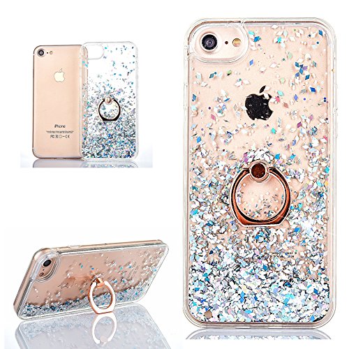 Hancda Handyhülle für iPhone SE 2022 / iPhone SE 2020 /iPhone 8/iPhone 7/iPhone 6/6S Hülle Case Schutzhülle Glitzer Flüssig Durchsichtig Hart Silikon Cover mit Ring Ständer Fingerhalterung,Silber von Hancda