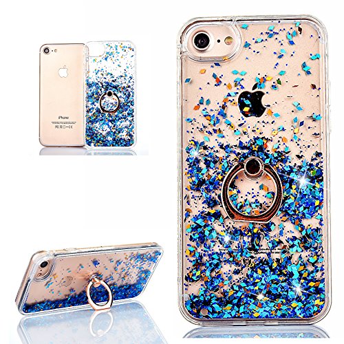 Hancda Handyhülle für iPhone SE 2022 / iPhone SE 2020 /iPhone 8/iPhone 7/iPhone 6/6S Hülle Case Schutzhülle Glitzer Flüssig Durchsichtig Hart Silikon Cover mit Ring Ständer Fingerhalterung,Blau von Hancda