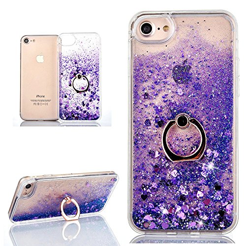 Hancda Handyhülle für iPhone SE 2022 / iPhone SE 2020 /iPhone 8/iPhone 7/iPhone 6/6S Hülle Case Schutzhülle Glitzer Flüssig Durchsichtig Hart Silikon Cover mit Ring Ständer Fingerhalterung,Lila von Hancda