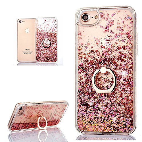 Hancda Handyhülle für iPhone SE 2022 / iPhone SE 2020 /iPhone 8/iPhone 7/iPhone 6/6S Hülle Case Schutzhülle Glitzer Flüssig Durchsichtig Hart Silikon Cover mit Ring Ständer Fingerhalterung,Rose Gold von Hancda