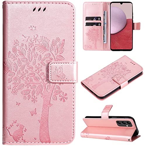 Hancda Hülle für Samsung Galaxy A14 5G/4G Schutzhülle Handyhülle Leder Hülle Klappbar Flip Case Klapphülle Dünn Silikon Cover mit Motiv Kartenfach Handytasche für Samsung Galaxy A14 5G/4G,Rose Gold von Hancda