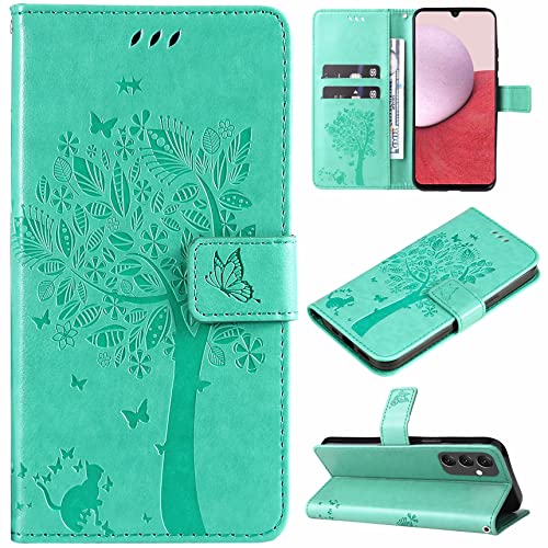 Hancda Hülle für Samsung Galaxy A14 5G/4G Schutzhülle Handyhülle Leder Hülle Klappbar Klapphülle Dünn Silikon Cover Tasche mit Motiv Kartenfach Magnet Flip Case für Samsung Galaxy A14 5G/4G,Grün von Hancda