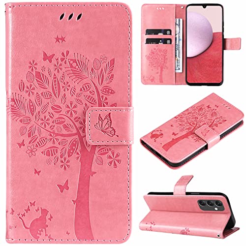 Hancda Hülle für Samsung Galaxy A14 5G/4G Schutzhülle Handyhülle Leder Hülle Klappbar Klapphülle Dünn Silikon Cover Tasche mit Motiv Kartenfach Magnet Flip Case für Samsung Galaxy A14 5G/4G,Rosa von Hancda