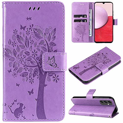 Hancda Hülle für Samsung Galaxy A14 5G/4G Schutzhülle Handyhülle Leder Hülle Klappbar Klapphülle Dünn Silikon Cover Tasche mit Motiv Kartenfach Magnet Flip Case für Samsung Galaxy A14 5G/4G,Lila von Hancda